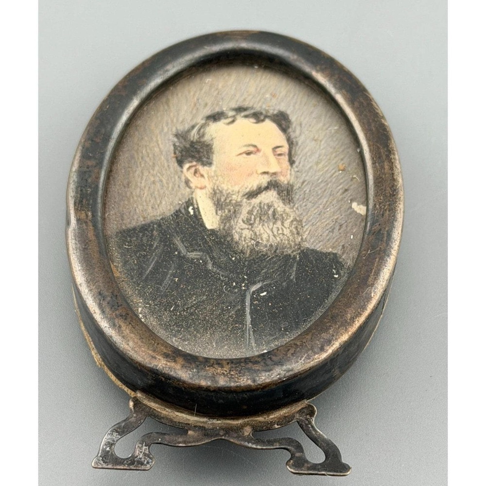 Vintage Photograph Antique Oval Sterling Silver Frame Gentleman Miniature AS IS